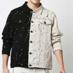 Fashionable Mens Patchwork Dots Pattern Denim Jacket for Autumn